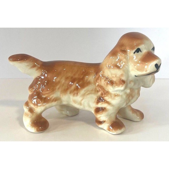 Cocker Spaniel Ceramic Figurine VTG Fawn Buff Golden Retriever Dog Statue Puppy - Picture 1 of 8